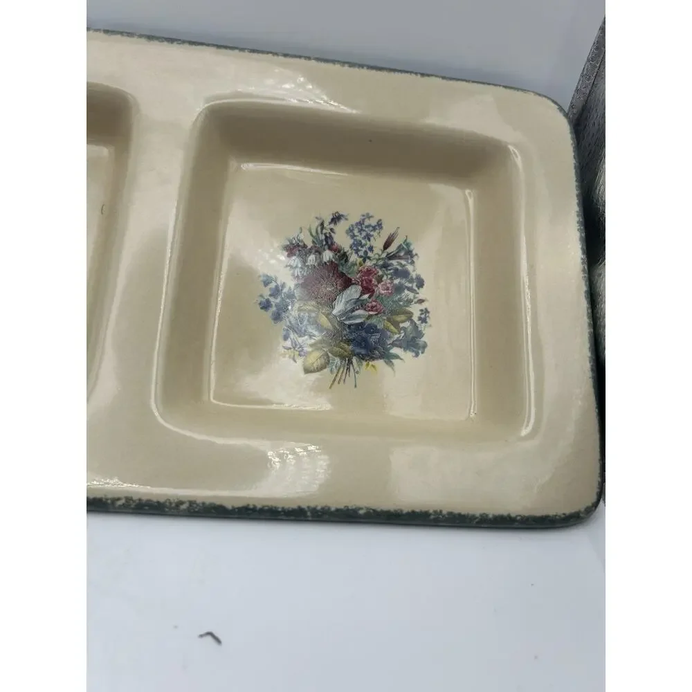 Home Garden Party Serving Tray Stoneware Collection Floral Print 3 Section